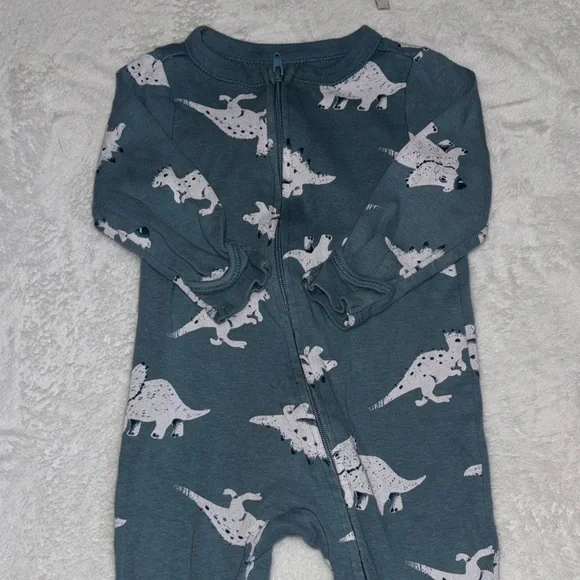 (2 for $10) carters Dinosaur Print Kids One Piece - Blue footie / sleeper - Picture 2 of 8